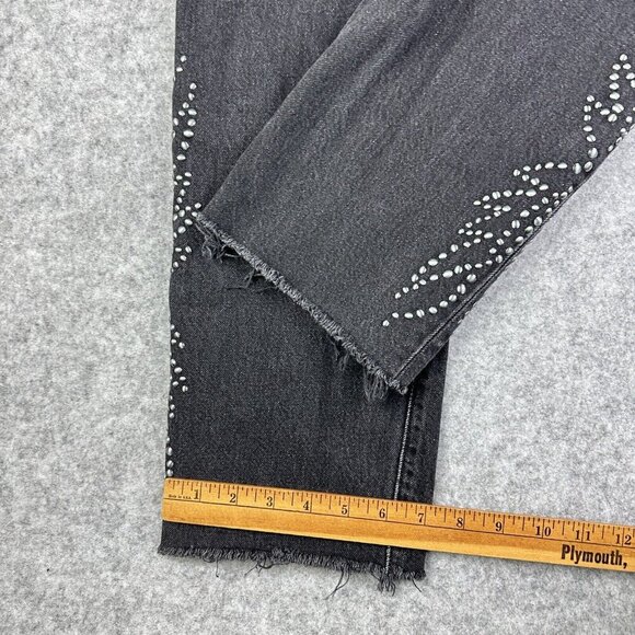 Levis Premium 501 Jeans Womens 29 Faded Black Distressed Studded Crop Big E Rock - Picture 13 of 16